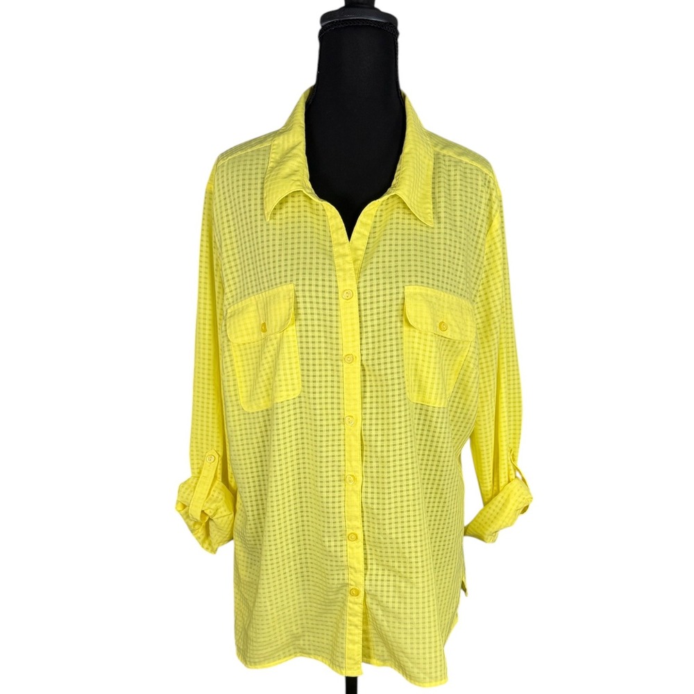Studio Works Yellow Grid Textured Roll Tab Button Down Shirt XL